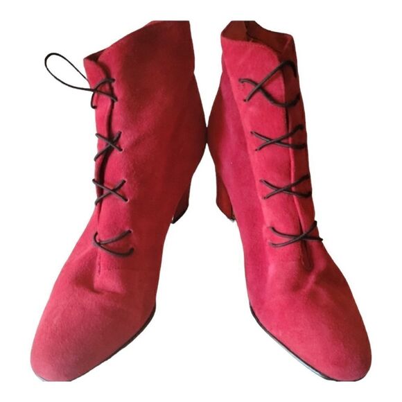 #315 DOLCE VITA Red Suede Lace Up Booties - Picture 1 of 9